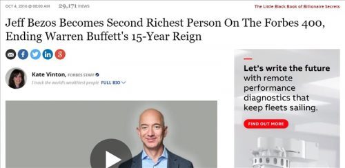 Jeff Bezos Becomes Second Richest Person On The Forbes 400, Ending Warren Buffett's 15-Year Reign