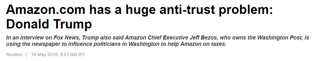 Amazon.com has a huge anti-trust problem: Donald Trump